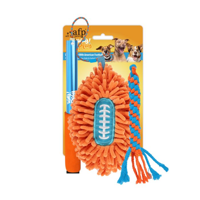 WAG PLAY - Dog Flirt Play Stick w/Football & Rope 118 x 13cm